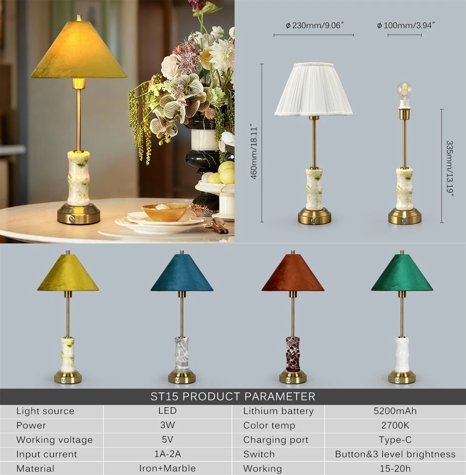 Luxury Cordless Marble Table Lamp For Christmas Gift Wedding factory